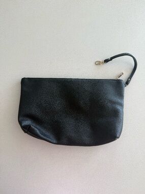 Black Faux Leather Cosmetic Bag / Purse Organizer Insert Leather Clutch 9x13"